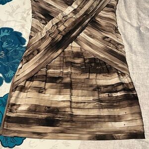 Guess | Brown and Cream Geometric Mini Dress | Strapless | Large